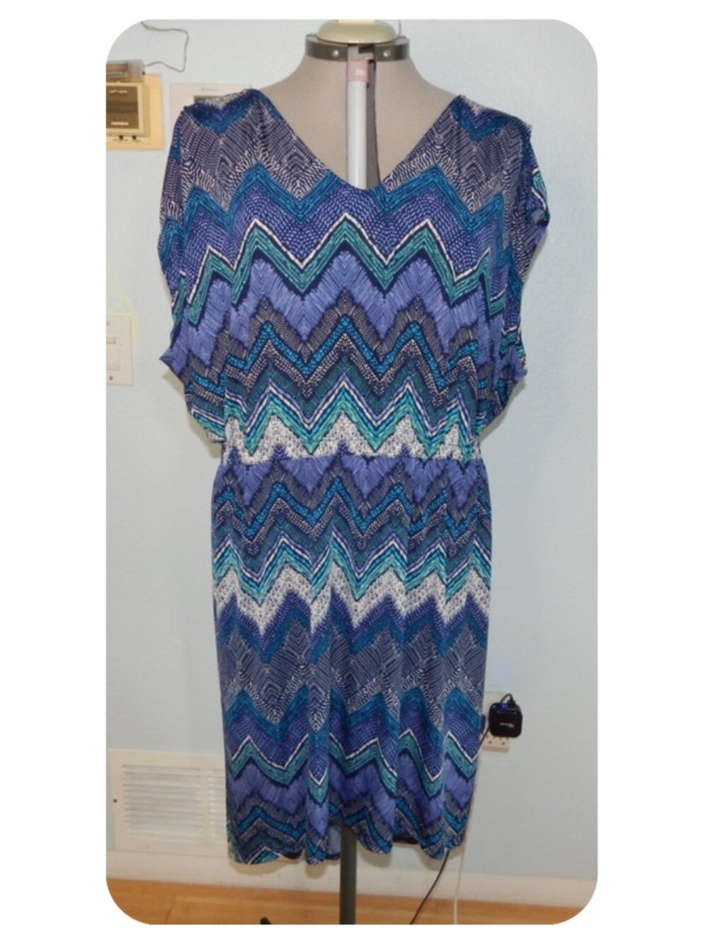Christine V Plus Size 4X Blue Dress Faux Bead Chevron Summer Hi Low Sundress